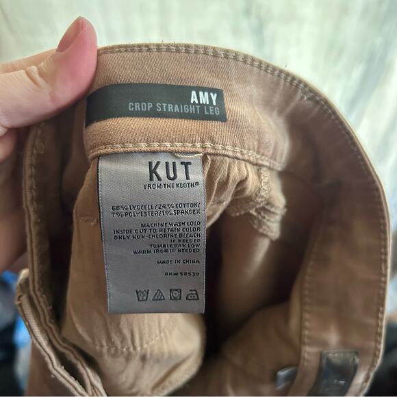 Kut from the Kloth Amy Crop Straight Leg Pants Cappuccino Tan Beige NWT Size 0 - Picture 8 of 8